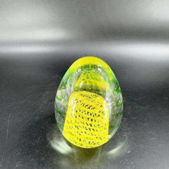 Art Glass Paperweight With Yellow Green Swirls All Over Egg Shaped Paperweight - Picture 16 of 16